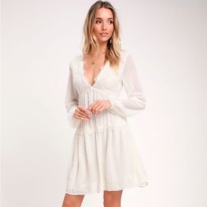 Wistful Moment White Swiss Dot Long Sleeve Dress size S